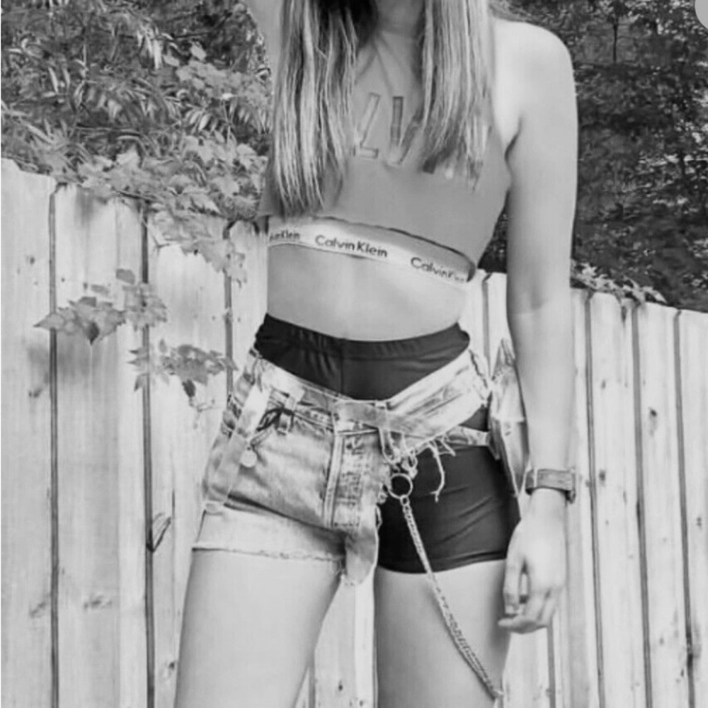 Furst of a Kind Upcycled Orange Tab Vintage Levi’s One Leg Denim Cutoffs Size S - Picture 12 of 12